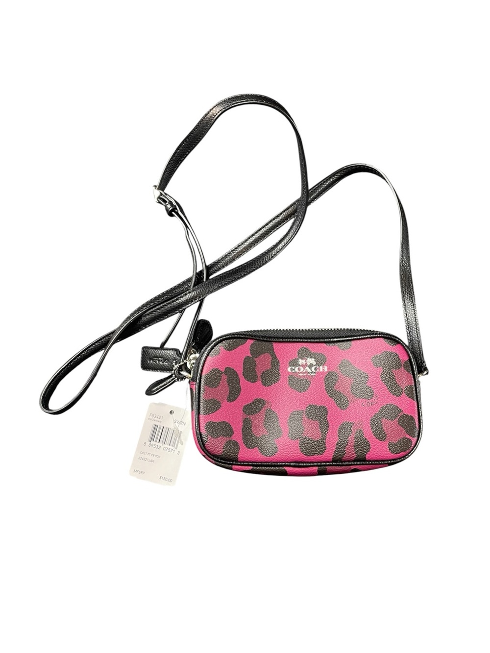 COACH Ocelot Cheetah Print Crossbody Pouch Double Zipper Cranberry Black F53421